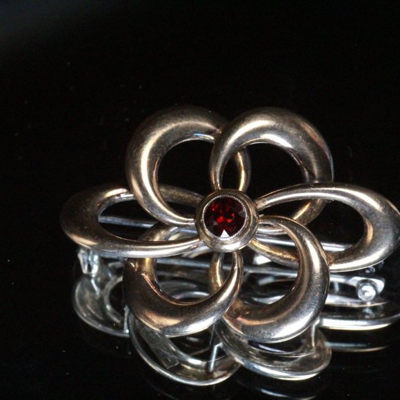 SYMMETALIC STERLING SILVER GARNET MARCASITE PIN - Picture 9 of 9